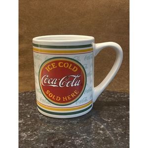 RETRO COCA-COLA ICE COLD SOLD HERE 12 OZ. MUG BY GIBSON RED GREEN YELLOW WHITE